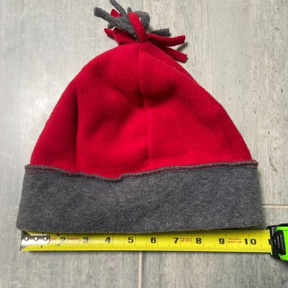 Lands' End Pom Pom Fleece Beanie Red Gray Size Small